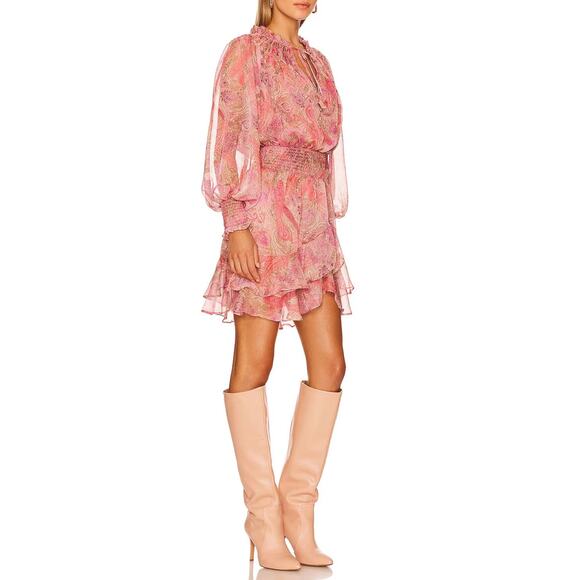 NWT Misa Almaha Mini Dress Small Pink Muted Paisley Ruffle Feminine - Picture 16 of 16